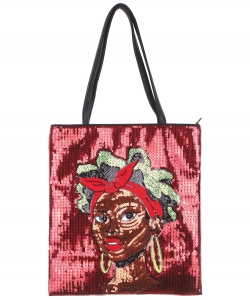African-American Women Design Reversible Sequin Tote Bag A039PP RED